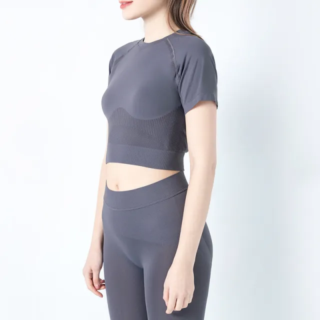 Sew Knit Solid Color Yoga Workout Top Dark Grey - Shop at LoveMi