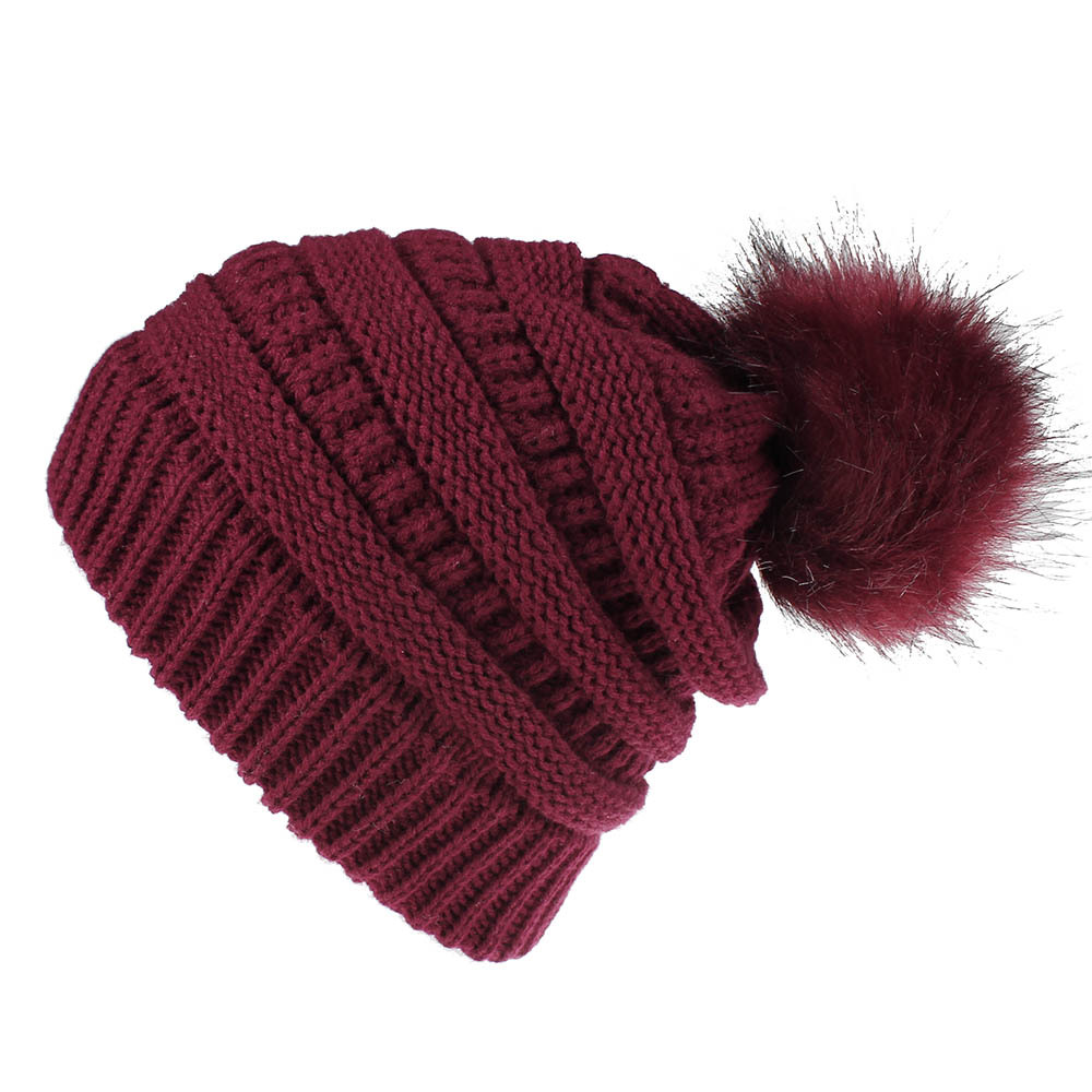 Faux Fur Fox Fur Ball Hat Knitted Casual Fashion