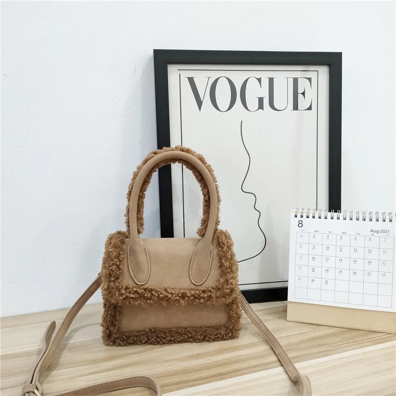Fur Stitching One-shoulder Messenger Bag Clutch - Khaki