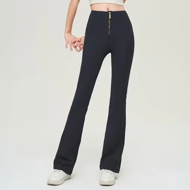 High Waist Zipper Bell bottom Trousers For Women Slimming Butt Lifting Flared Leggings Sports Gym Fitness Yoga Pants Quick drying Black - Shop at LoveMi