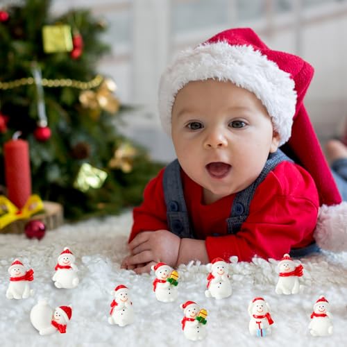 32Pcs Christmas Mini Resin Snowman, 8 Styles Christmas Resin Figurines With Hat Xmas Miniature Snowman For Festival DIY Village Garden Decoration 6