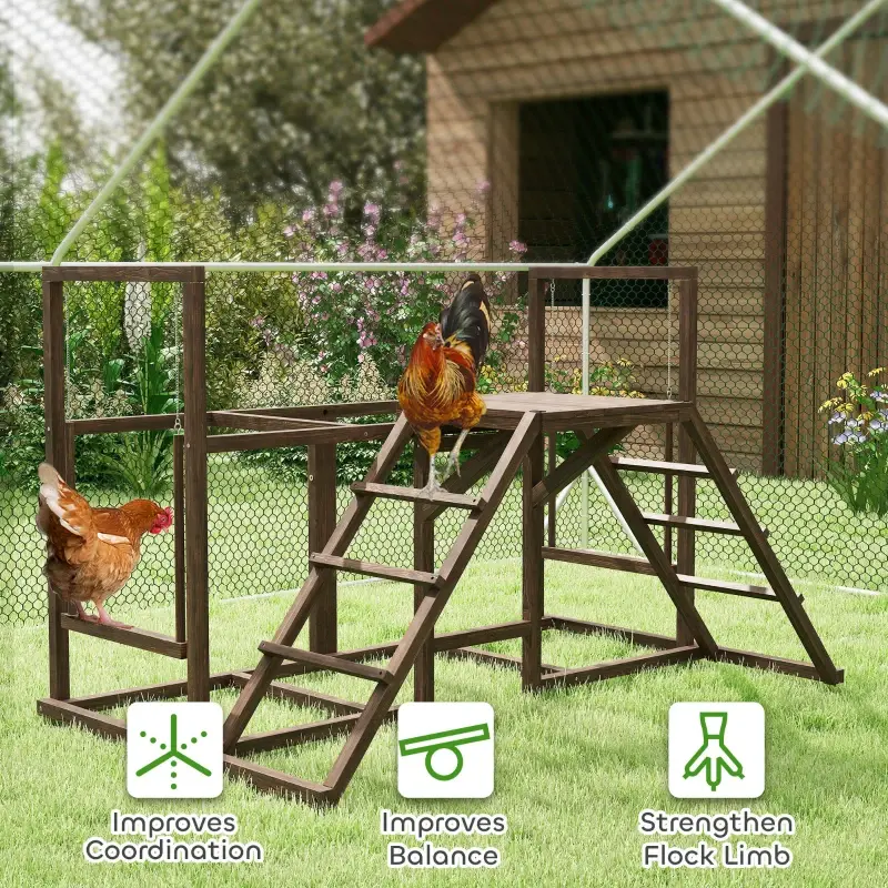 Chicken Activity Play Set With Multiple Chicken Perches, Swing, Ladder, Platform For 3-4 Chickens, Coffee