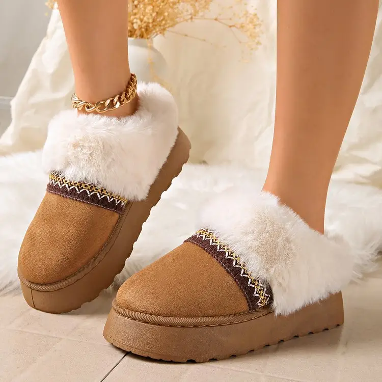 Women's Platform Snow Boots, Furry Trim Closed-Toe