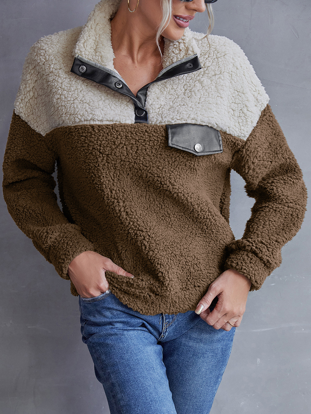 Fashion Women's Plush Color-blocking Casual Sweater