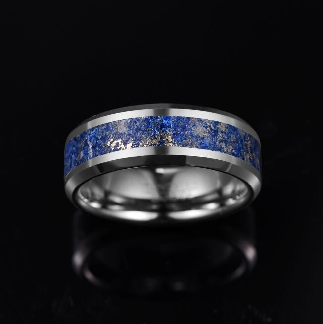 Title 4, 8mm Wide Inlaid Lapis Lazuli Mens Tungsten Ste...