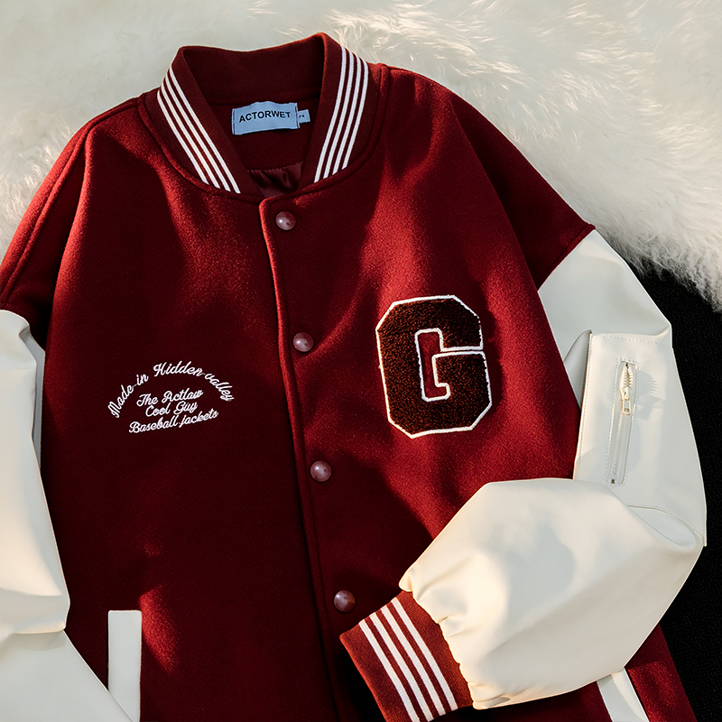 Embroidery Stitching Loose Casual Jacket Red - Shop at LoveMi