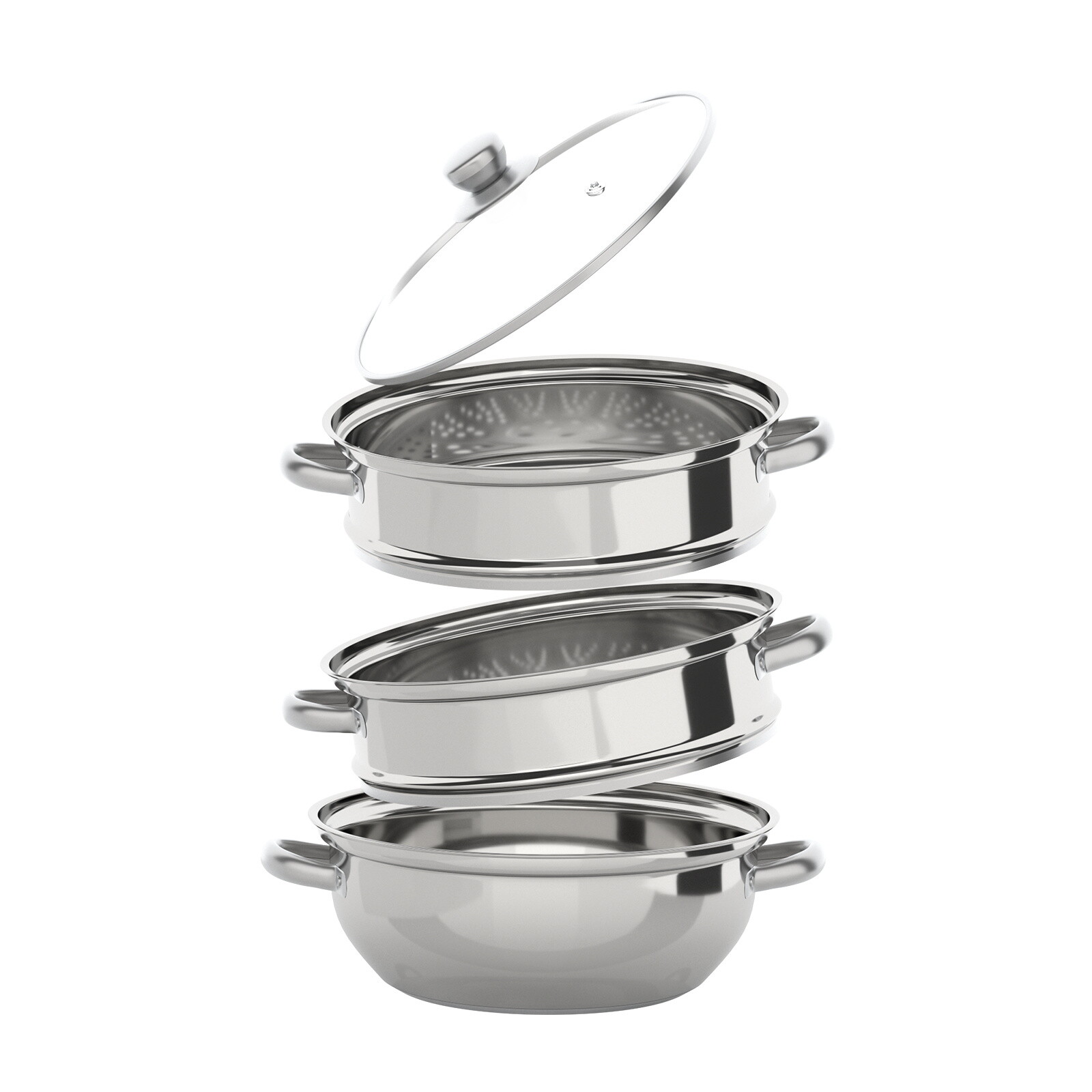 Three Tier Induction Hob Stainless Steel Steamer Steam Pot Cooker Set Glass Lid — image 9