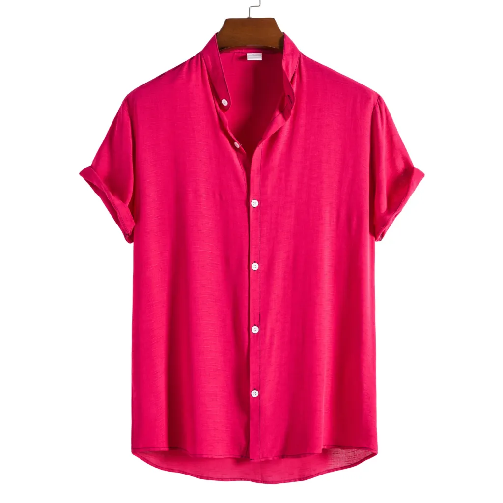 Men's FashionCasual Short Sleeve Stand Collar Shirt - Rose