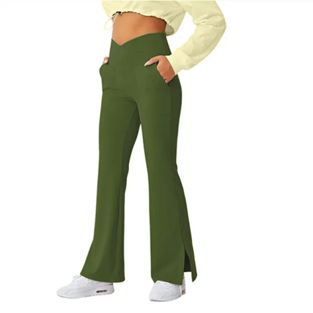 High Waist Skinny Stretch Flare Pants Fashion Female Army Green - Shop at LoveMi