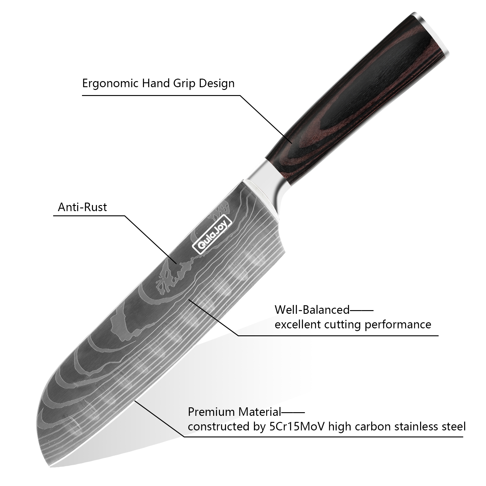 Qulajoy Santoku Knife - High Carbon Stainless Steel Chef Knife - Japanese Kitchen Knives with Ergonomic Pakkawood Handle - Chopping Knife for Home Kitchen Cooking