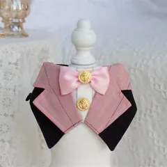 Pet Cat Dog British Academy Style Bib Tie - Pink Line - View 1