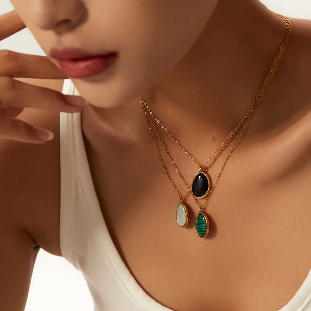 Opal Malachite Water Droplet Pendant Women's Necklace