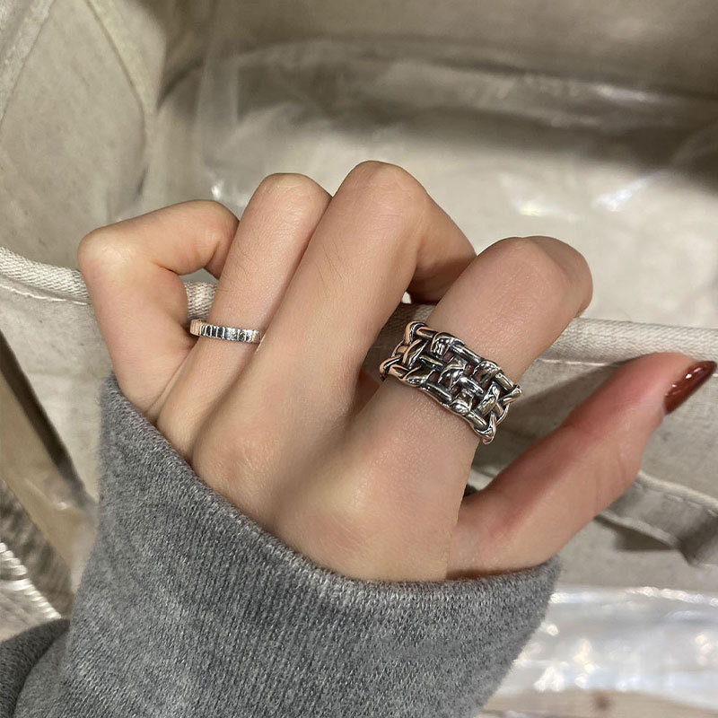 Korean Old Braided Wide Version Sterling Silver Index Finger