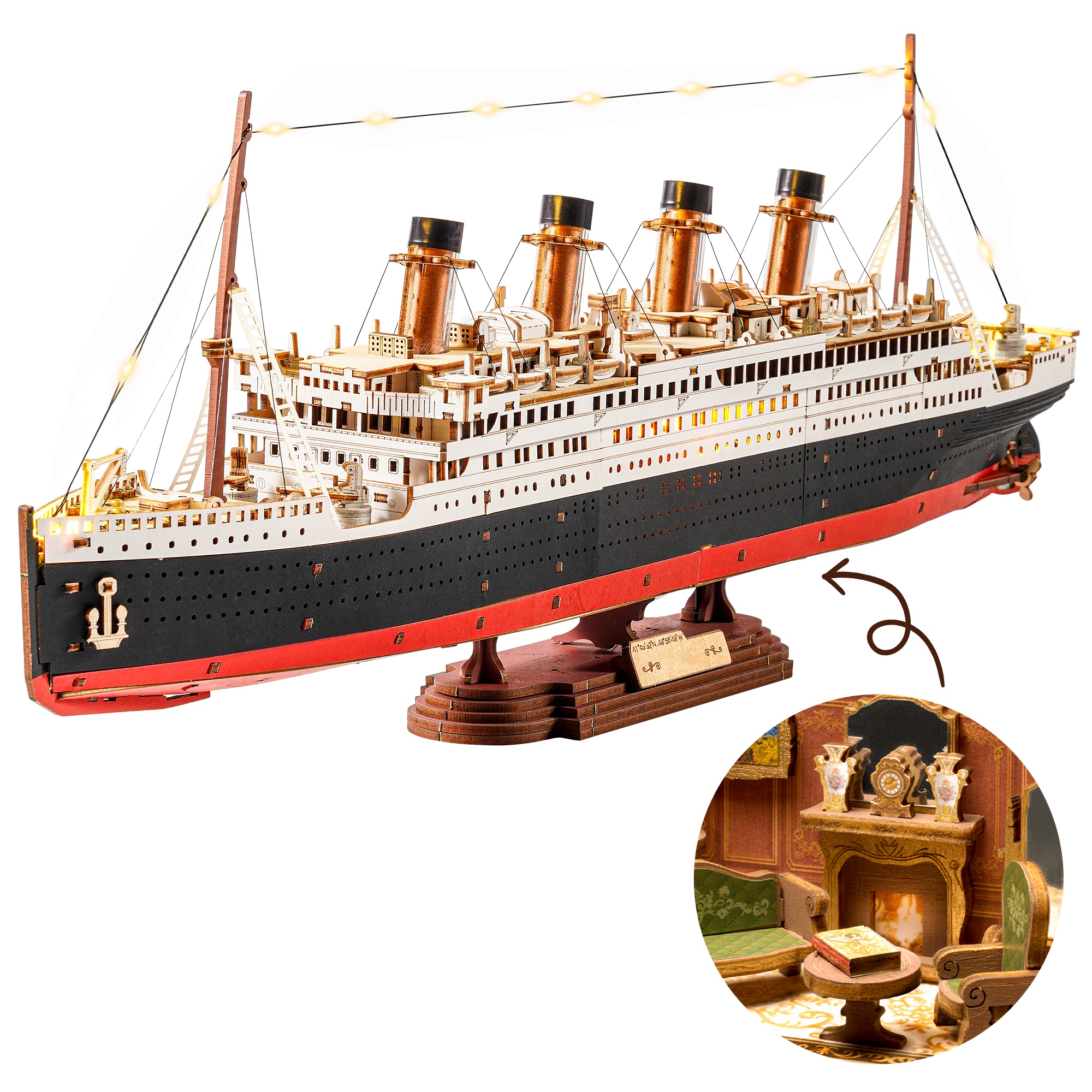 ROBOTIME 3D Wooden Puzzle 1912 Eternal Atlantic Voyager, Model Kits For Adults To Build, Home Decoration Craft Gifts For Adults And Teens
