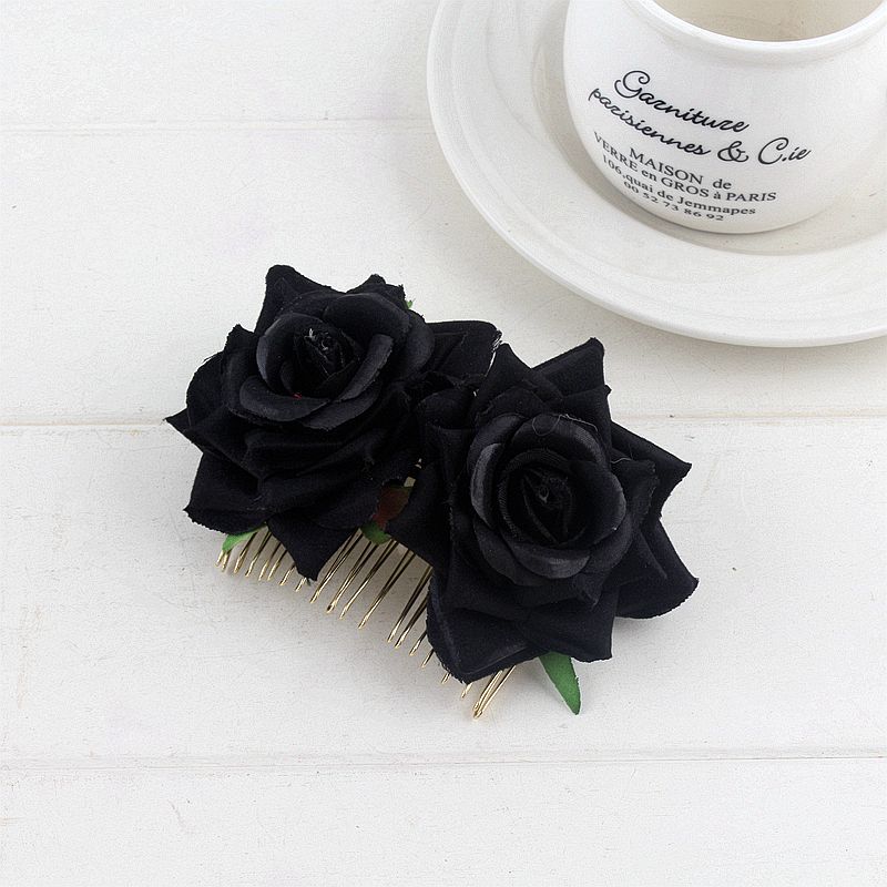 Flannel Rose Hair Comb Headdress Hair Comb Hair Accessories Black - Shop at LoveMi