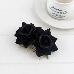 Flannel Rose Hair Comb Headdress Hair Comb Hair Accessories - Black - View 1