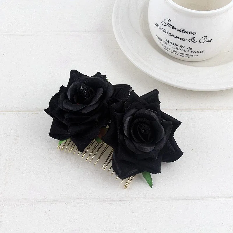 Flannel Rose Hair Comb Headdress Hair Comb Hair Accessories - Black