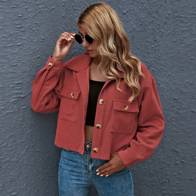 New European And American Fashion Corduroy Shirt Jackets In Stock Women's Clothing Red - Shop at LoveMi