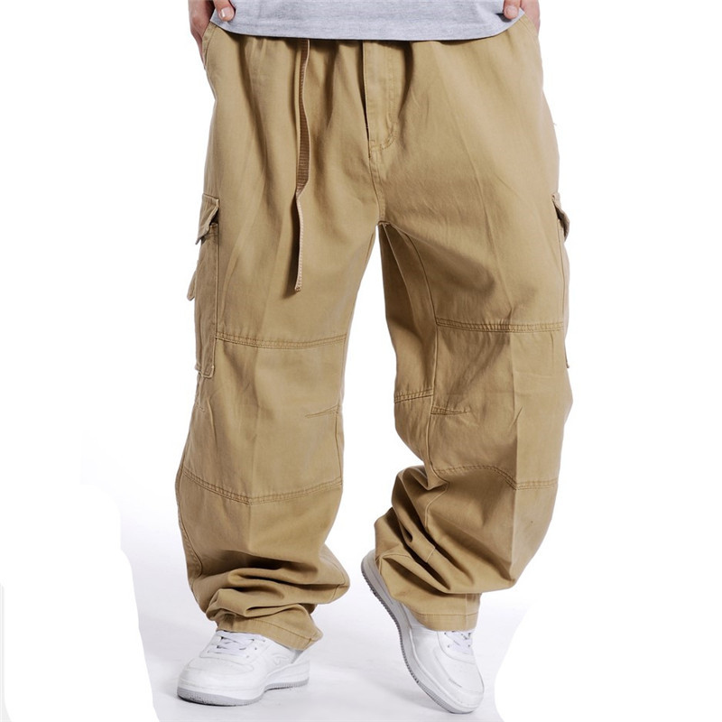 Multi-pocket Pants Fat Guy Casual Fat Artificial Trousers Plus Fat Large Size Wide Leg Elastic Waist Long Pants