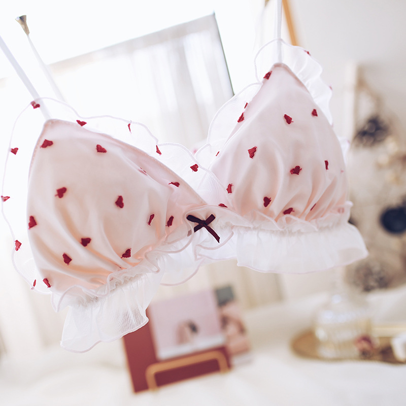 Title 3, Embroidered Love Girl Underwear Japanese Bra Set