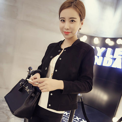 Solid Color Long sleeved Stand collar Slim Fit Plus Size Fringed Jacket Black - Shop at LoveMi