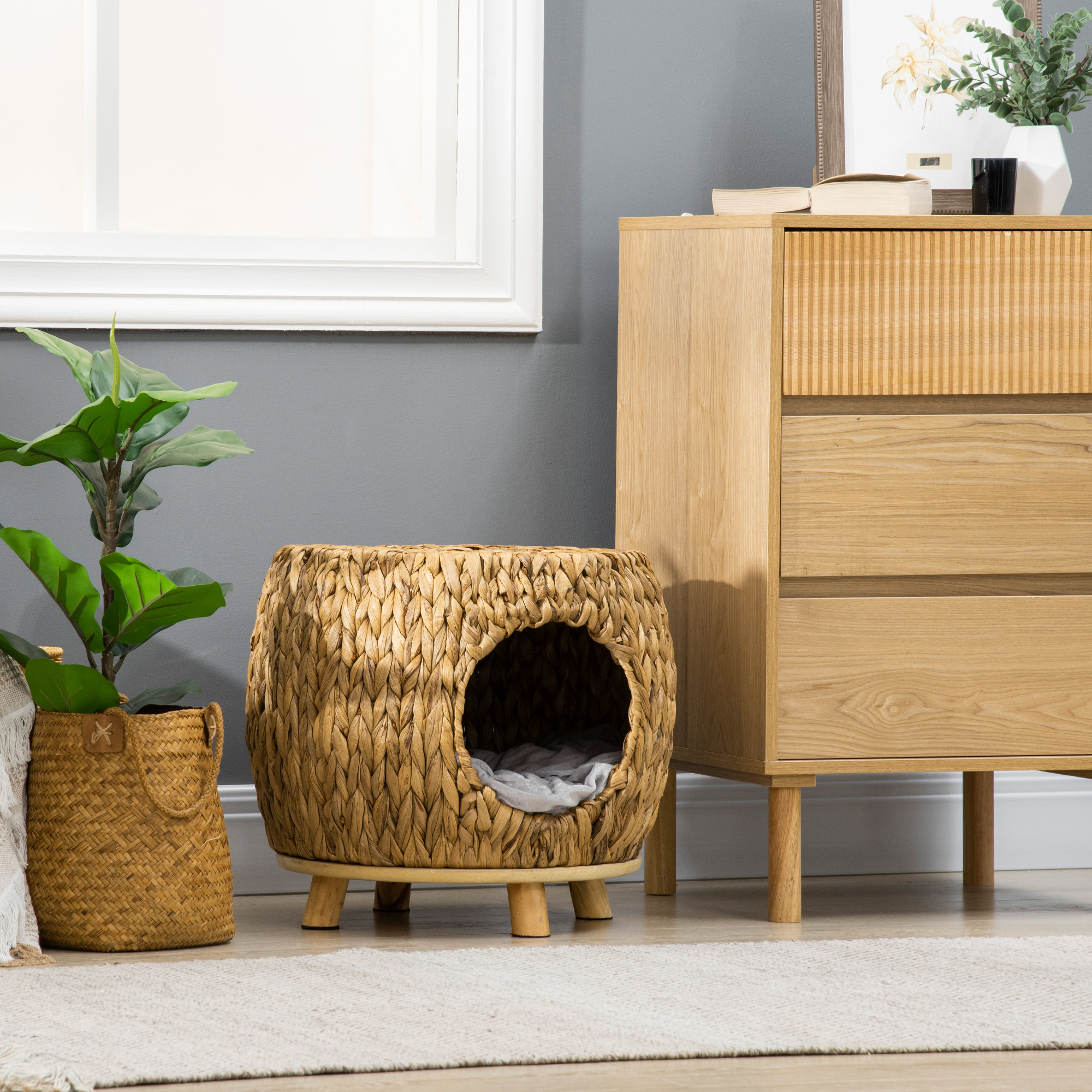 Wicker Cat Bed House Stool With Washable Cushion, 44 X 43 X 41cm — image 3