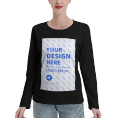 Women's Long Sleeve Crew Neck T-Shirt - Black - View 1