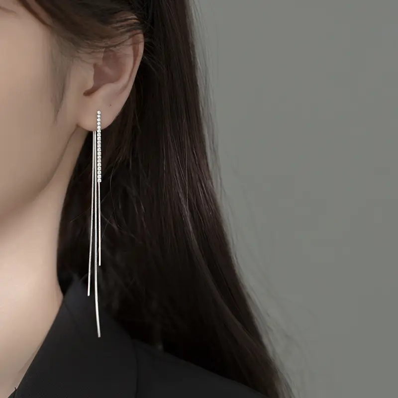 Temperament Snake Bone Chain Tassel Earrings Cold Wind Long Row Diamond Back Hanging Earrings