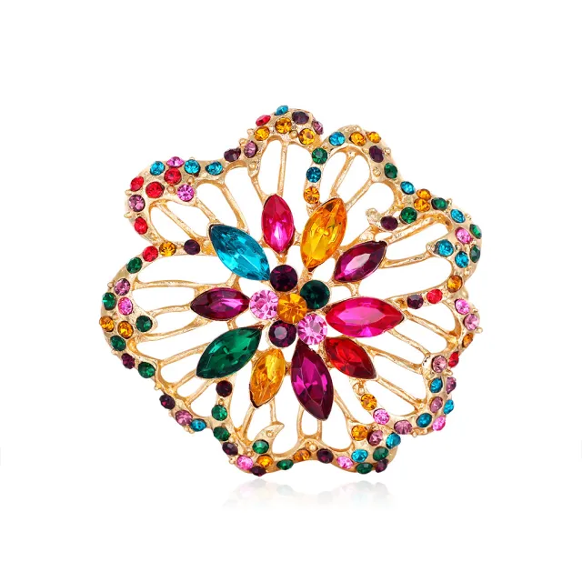 Vintage Color Rhinestone Hollow Flower Corsage Gold - Shop at LoveMi