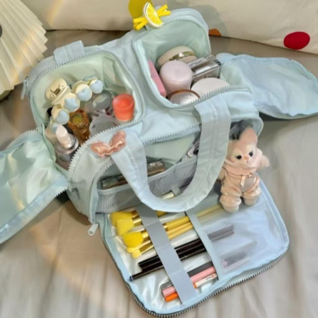 Women's Large-Capacity, Lightweight, Soft-Touch Marshmallow-Style Stand-Up Travel Cosmetic & Toiletry Bag With 4 Compartments And Zipper Closure