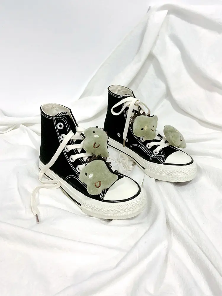 Creative Dinosaur All-match High-top Black Canvas Shoes
