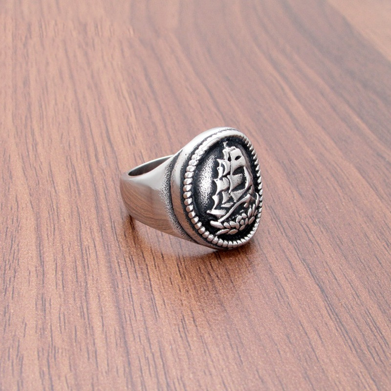 New Creative Sailboat Embossed Vintage Men's Ring