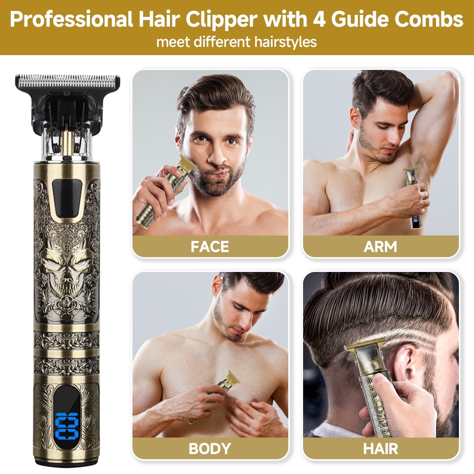 Beard Trimmer Hair Clippers Men's Shaver Cordless Hair Cutting Kit Barber Shaving Machine USB Rechargeable 10