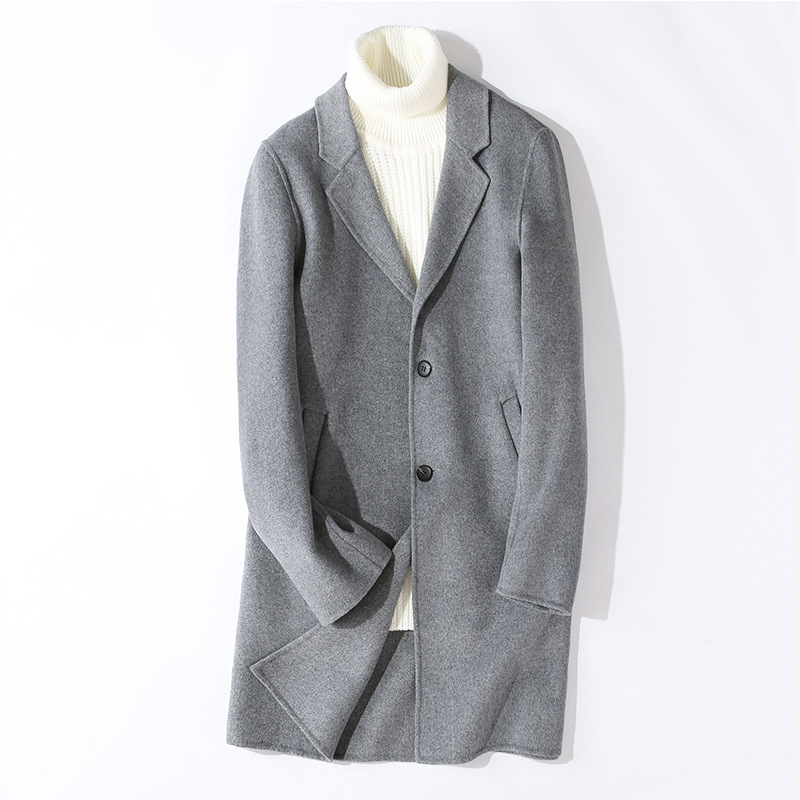 Business Handmade Seamless Wool Trench Coat Long