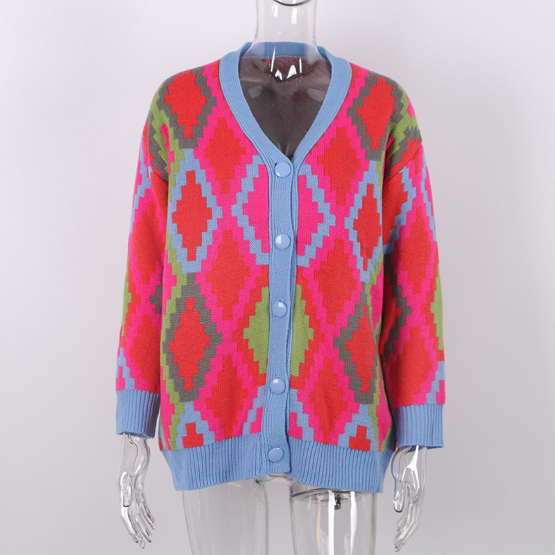 Contrasting Color Personalized Cardigan Button Knit Jacket
