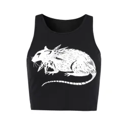 Dark Style Mouse Print Vest New Sexy Cropped Inner Top - Black - View 1