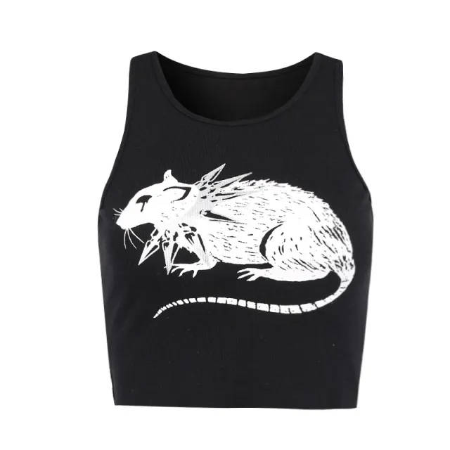 Dark Style Mouse Print Vest New Sexy Cropped Inner Top Black - Shop at LoveMi