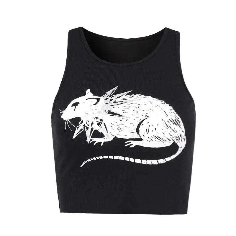 Dark Style Mouse Print Vest New Sexy Cropped Inner Top - Black