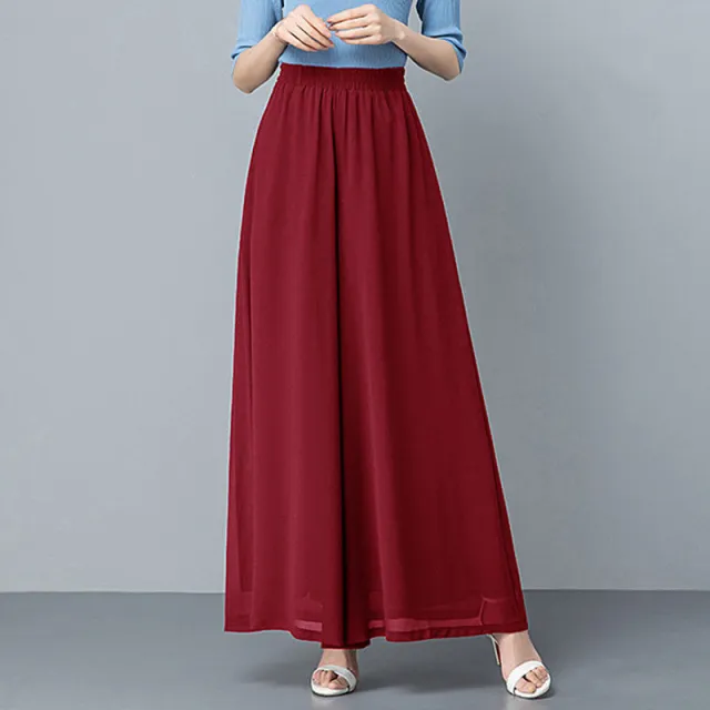 Women's Fashion Casual Chiffon Wide Leg Pants Wine Red - Shop at LoveMi