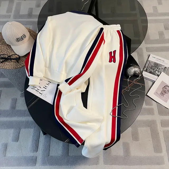 Sports And Leisure Suit Women's Autumn Loose Fashionable Stylish Cardigan Sweater White - Shop at LoveMi