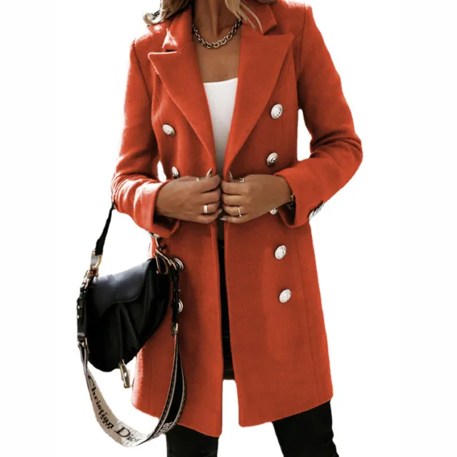 Women's Autumn Winter Long Sleeve Double Breasted Nizi Coat Orange - Shop at LoveMi