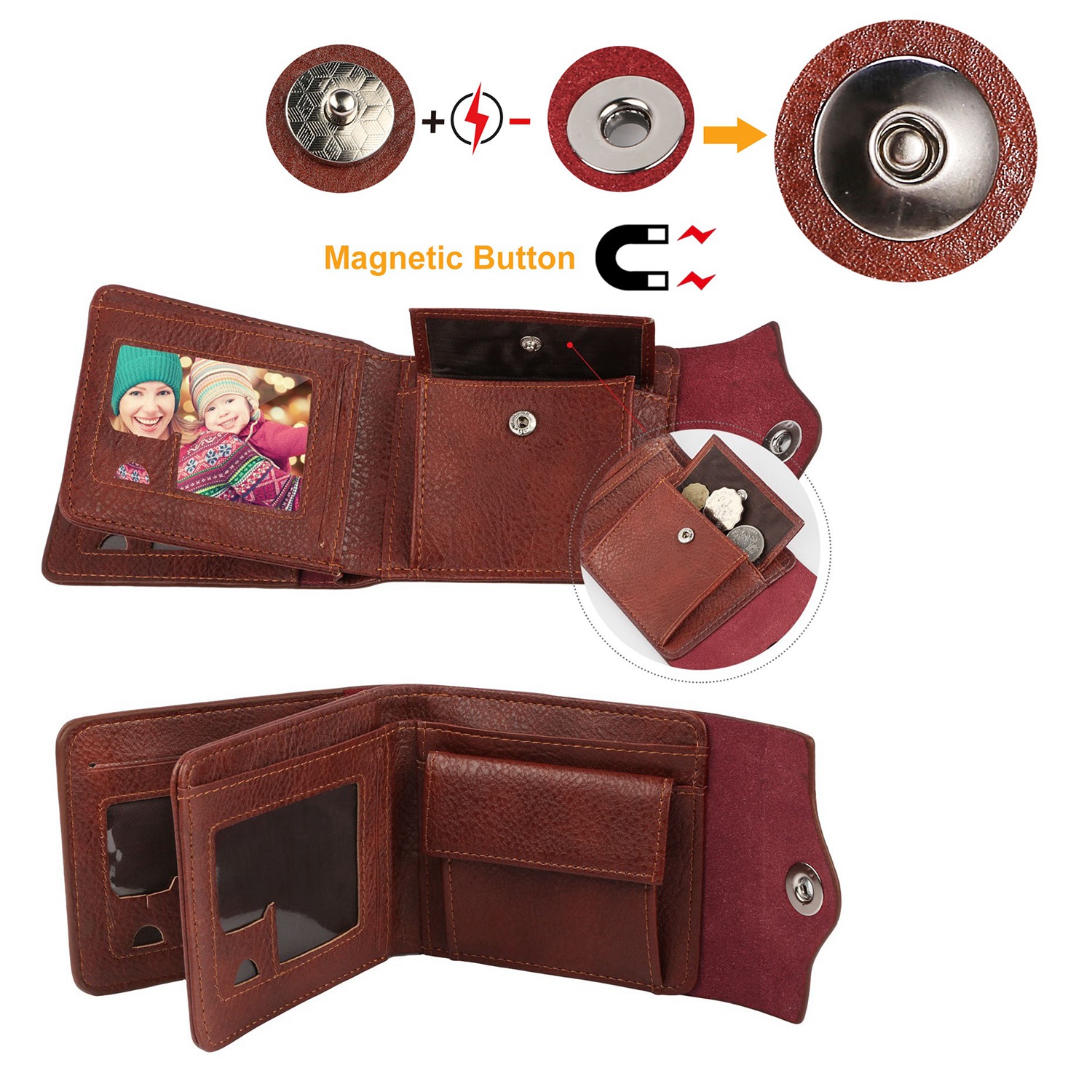 1Pc Men  Wallet PU Leather Purse Slim Card Holder Cases With 2 ID Window Coin Pocket — foto 9