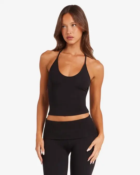 Yoga Outfit With Built-in Pads Halter Tank Top High-Rise Bare-Skin Quick-Dry Flared Workout Pants