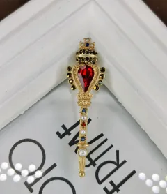 Matte Gold Crown Cross Small Pin Women - Yellow - View 1