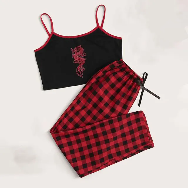 Camisole Red Plaid Casual Trousers Suit Trousers Suit - Shop at LoveMi
