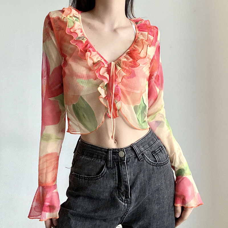 Women's Irregular Flared Sleeve See-through Top Cardigan