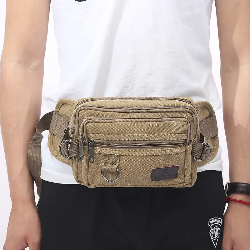 Canvas Fanny Pack With 4-Zipper Pockets Men