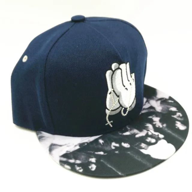 European And American Hands Print Hip hop Flat Brim Baseball Hat Double Palm Navy Blue - Shop at LoveMi