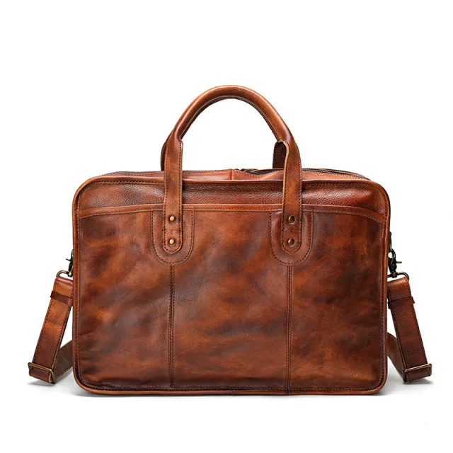 Large Capacity Multifunctional Vintage Leather Men's Briefcase Brown - Shop at LoveMi