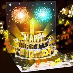 Light Music Up Card Gift Cake Happy Birthday Card With Envelope - Black - View 1